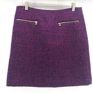 LOFT Skirt Purple Tweed Mini Pencil Zipper Pockets Lined Flat Front Mod